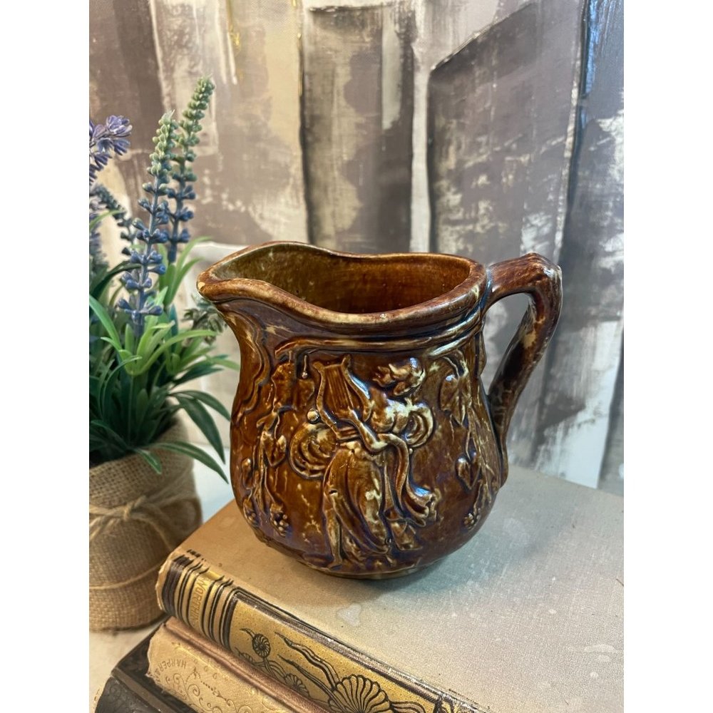 Vintage Bennington Yellow Ware Rockingham Pitcher Hunting Scene